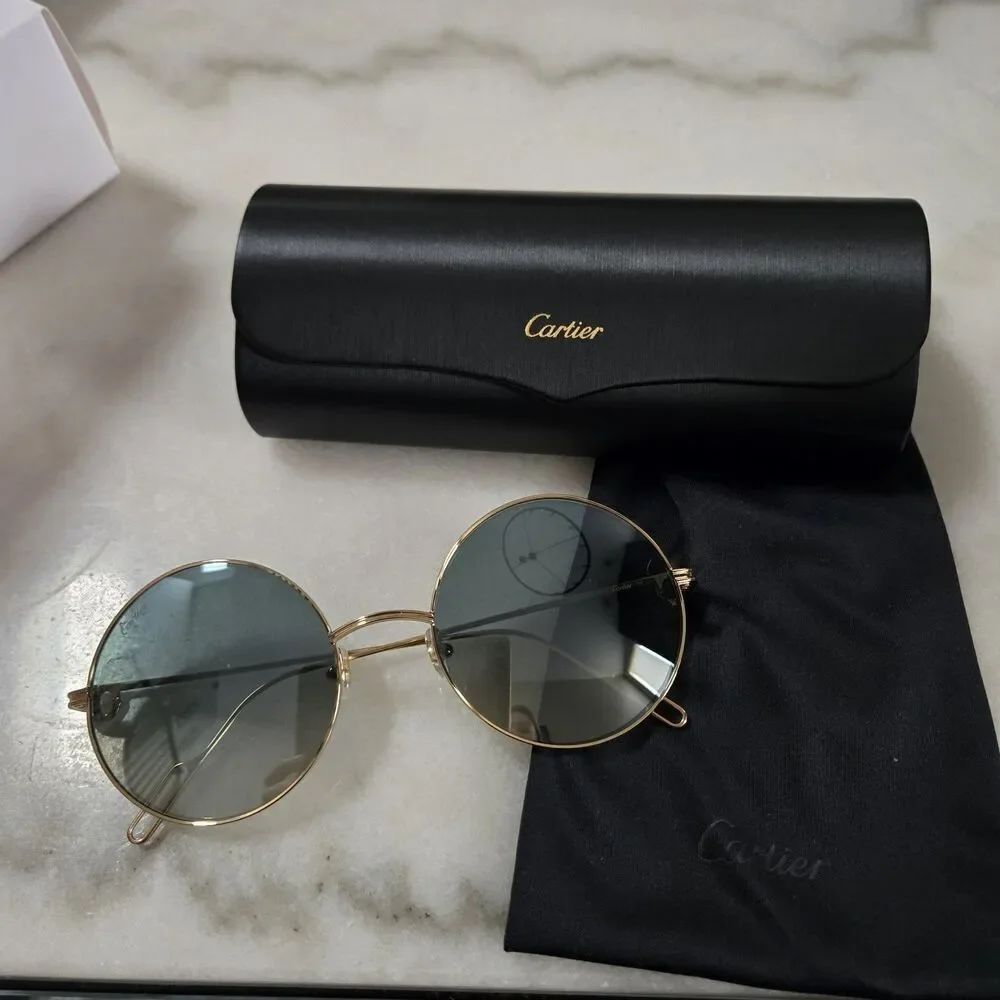 Cartier Round Sunglasses Eyewear Signature C de Cartier CT0156S Gold Auth w/Case